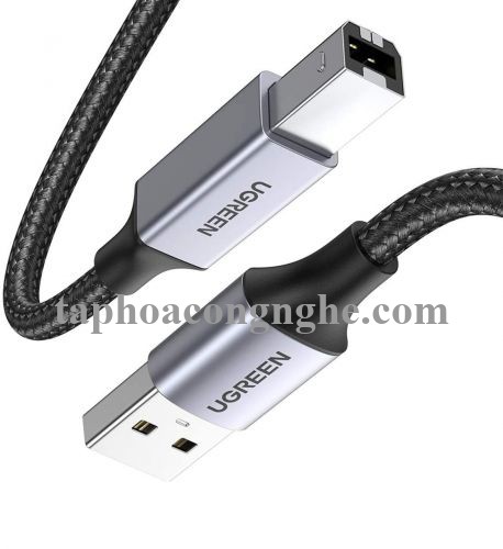 Ugreen 80804 3M đầu nhôm dây bọc lưới chống nhiễu cáp máy in màu Đen 2.0 USB A sang B US369 30080804